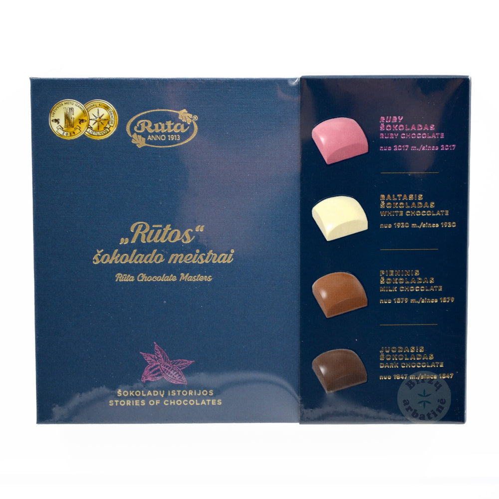 
                  
                    Šokoladinių saldainių rinkinys „Rūtos“ šokolado meistrai. ŠOKOLADŲ ISTORIJOS, 100 g
                  
                