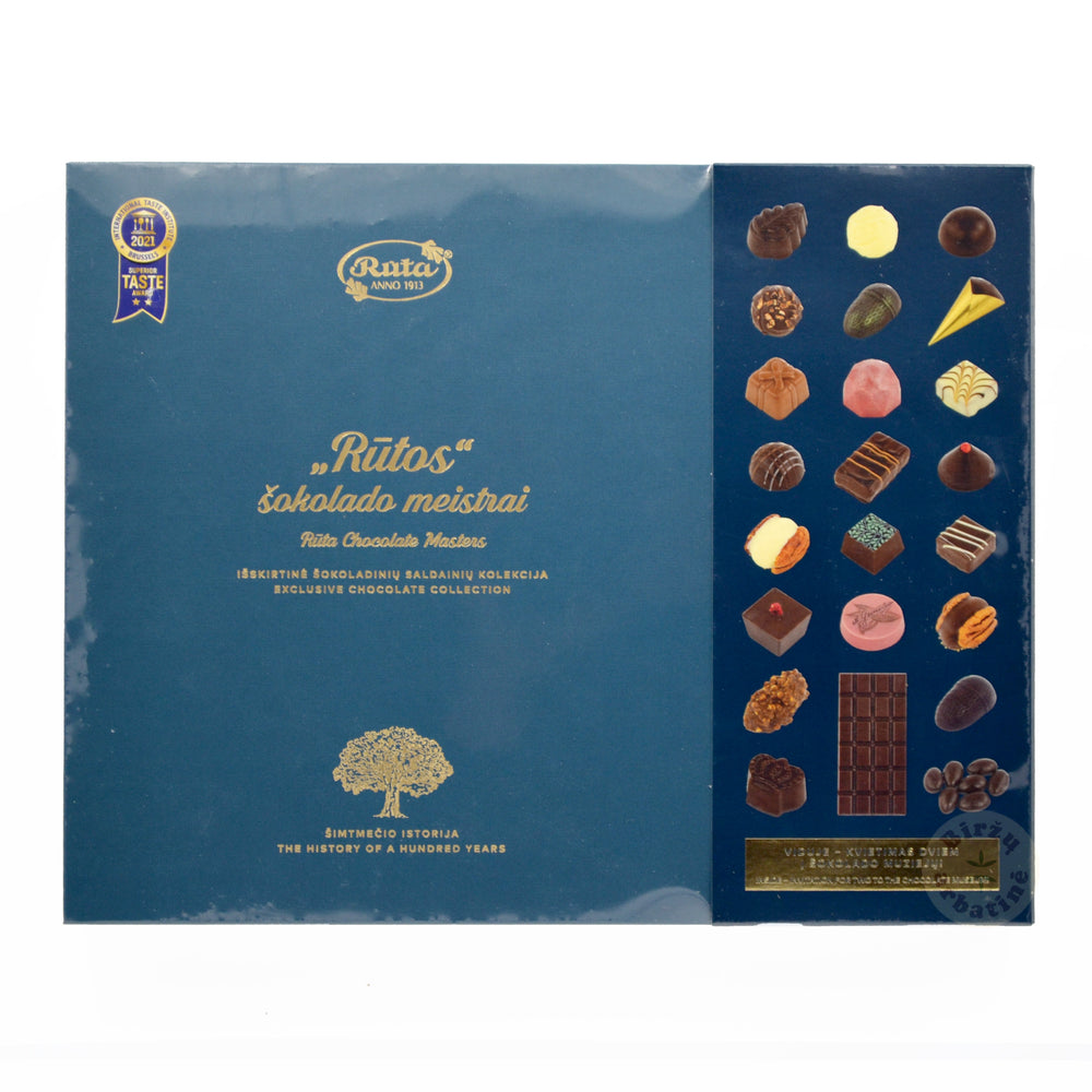 
                  
                    Šokoladinių saldainių kolekcija „Rūtos“ šokolado meistrai. ŠIMTMEČIO ISTORIJA 550g
                  
                