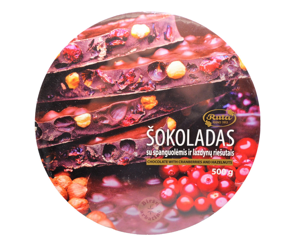 Šokoladas su spanguolėmis ir lazdynų riešutais, 500 g